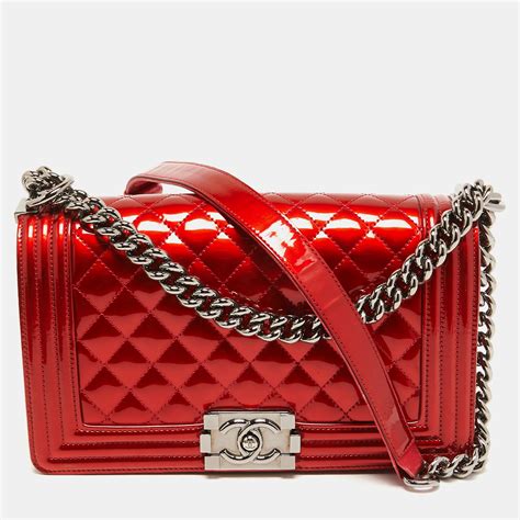 chanel boy red patent